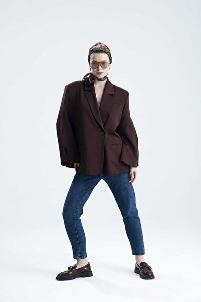 GACA COLLECTION MANAROLA Dark Bordo Blazer Ceket Kol Ve Sırt Düğme Detaylı