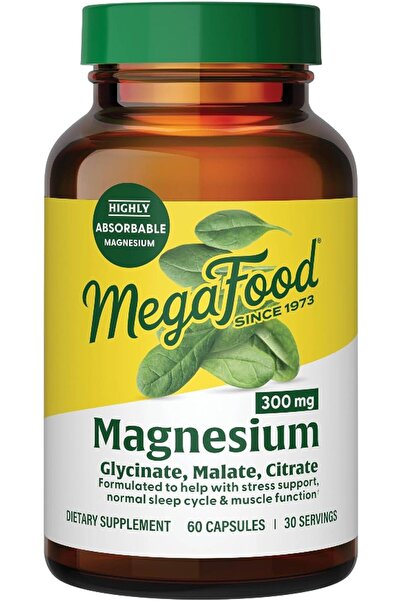 MEGAFOOD مكمل غذائي يحتوي على 300 ملغ من غليسينات المغنيسيوم، سترات، ومالات ا...