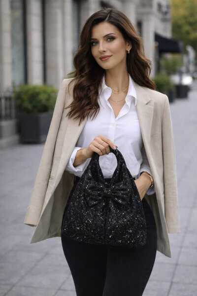 diclecollection Women's Black Sequin Evening Dress Bag with Bow Detail/ Sport...