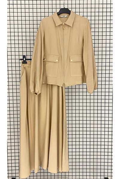 Armine Double Pocket Zippered Natural Fabric Summer Skirt Set