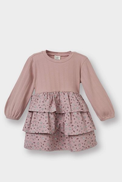 DeFacto Çiçekli Uzun Kollu Fitilli Kaşkorse Elbise Kız Bebek G0373A525WN
