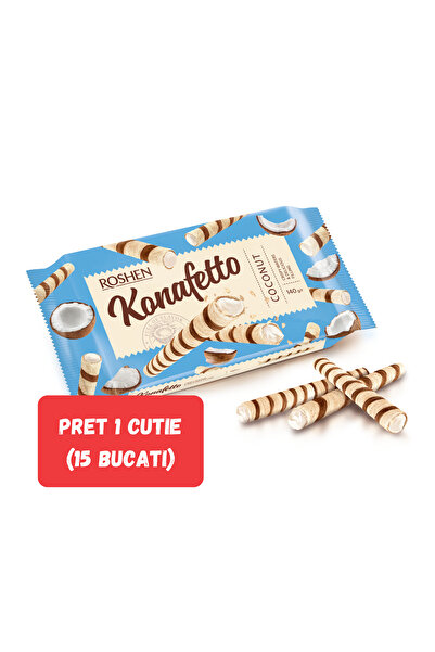 Roshen SET 15 BUCĂȚI KONAFETTO, NAPOLIȚE CU UMPLUTURĂ CU AROMĂ DE NUCĂ DE COC...