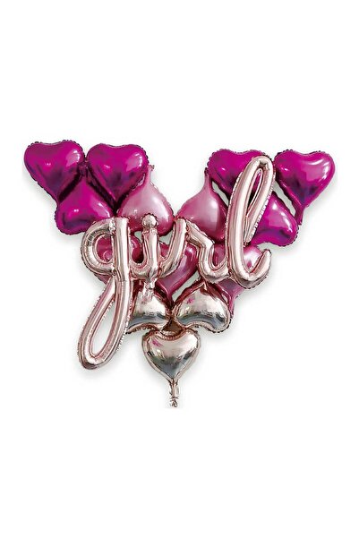 MP Mirific Party Set of 15 metallic foil balloons, Girl, hearts, pink