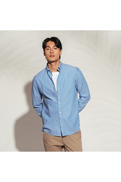 Giordano قميص رجالي بأكمام طويلة من قماش أكسفورد مقاوم للتجاعيد