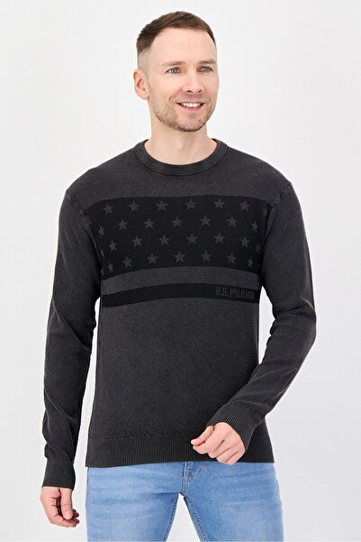 U.S. Polo Assn. Men Crew Neck Long Sleeve Knitted Sweater, Dark Grey