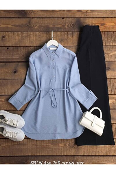 ŞAHİN TESETTÜR GİYİM KOLU PATLI BELİ İPLİ GÖMLEK TUNİK 5661