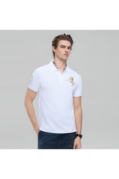 Giordano Men's Slim Fit Napoleon Embroidery Lycra Pique Polo