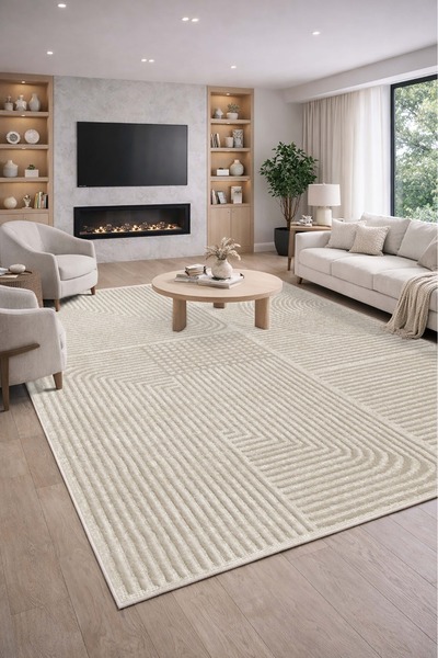 VOPTEKS Bej Halı Salon Halısı Makinede Yıkanabilir Halı Kaymaz Taban Halı