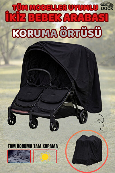 Dock غطاء حماية أسود لعربة الأطفال التوأم (حماية كاملة - غطاء كامل)