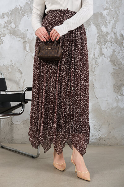 LOCCO Women's Asymmetrical Chiffon Skirt Brown