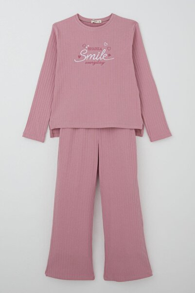 Breeze Girl's Pants Set with Lettering & Heart Embroidery, with Bow Accessori...
