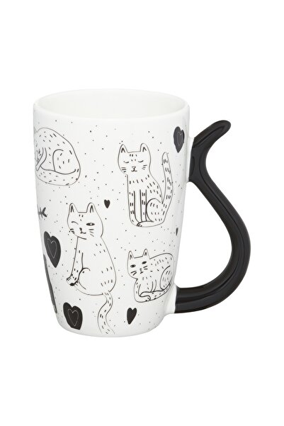 Ambition Black Cat mug, cat pattern, porcelain, 370 ml, Black/White