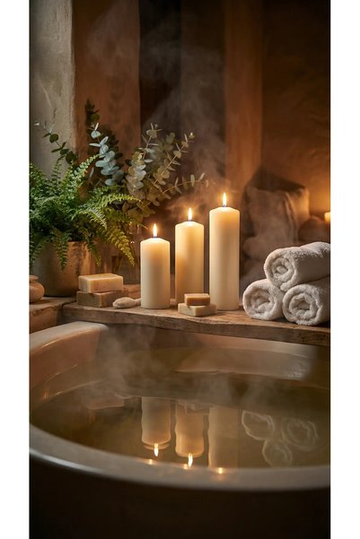 Candle Vase Sandal Ağacı Esintili Premium Blok Dev Mum Seti: Saf Huzur ve Est...