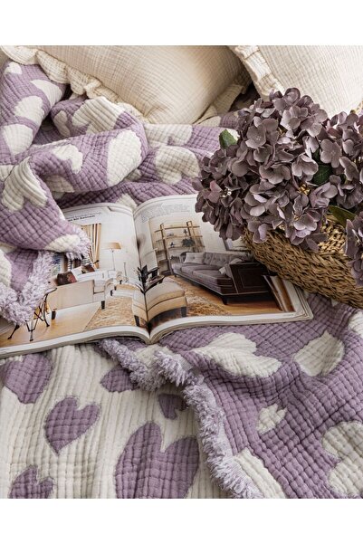 Meet ma ya Natural Muslin Quilt Hearted Lover's Quilt for Single Persons, Sofa Cover