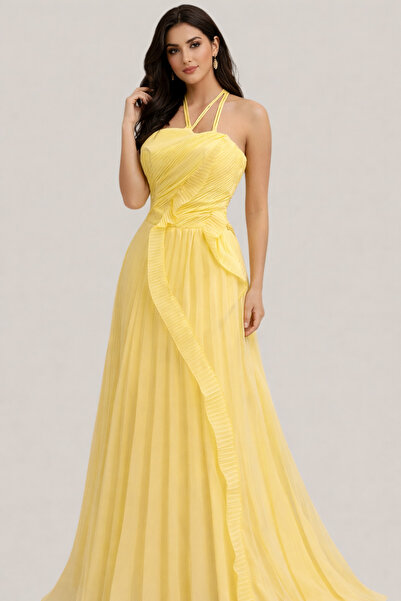 BATRINA STYLE Soft lemon chiffon dress