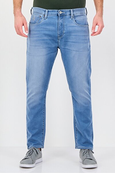 U.S. Polo Assn. Men Regular Fit Washed Stretchable Cropped Henry Jeans, Light...