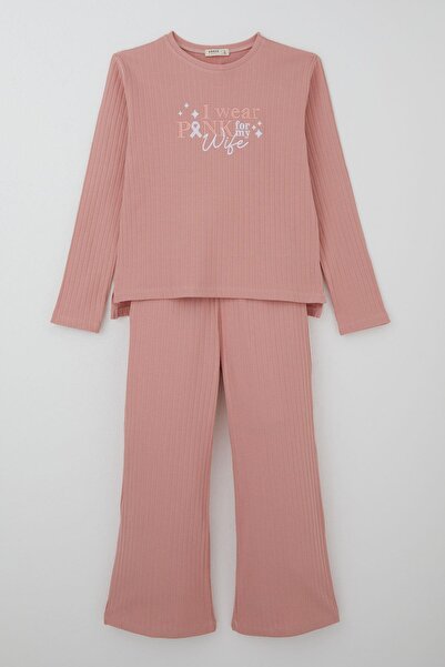 Breeze Girl's Pantsuit with Text Embroidery and Bow Detail, Ages 4-8, Dried R...