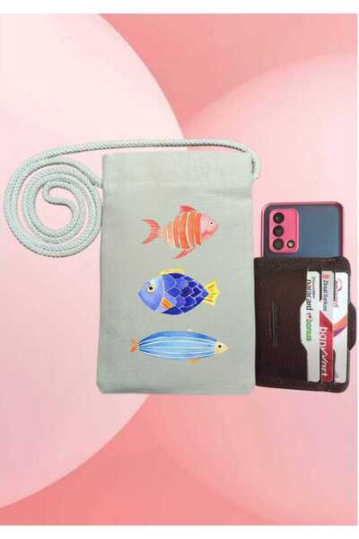 Malika RENKLİ KÜÇÜK BALIK BASKILI HEDİYELİK TELEFON ÇANTASI, Bez Çanta, Omuz ...