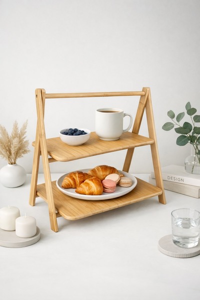 tutku home 2 Katlı Bambu Sunumluk, Çok Amaçlı Organizer