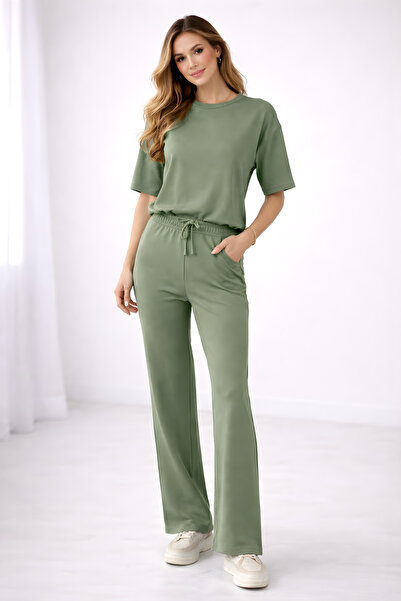 BayBayan Women's Short Sleeve 2 Thread High Waist Crew Neck Relaxed Fit Sweat...