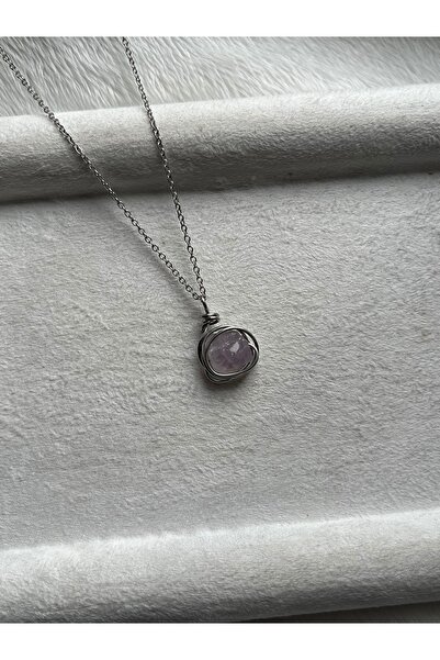Pel Design Raw Amethyst Stone Steel Spiral Necklace Handmade (Last Piece)