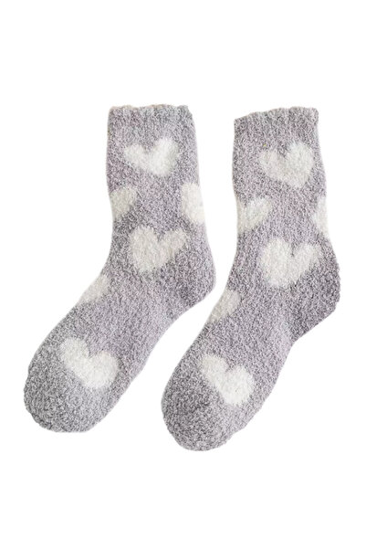 EFAYN.RO Women's socks, warm, soft, with big heart print, size 36-42, gray, E...