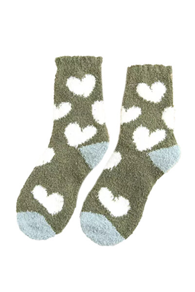 EFAYN.RO Women's socks, warm, soft, with big heart print, size 36-42, green, ...