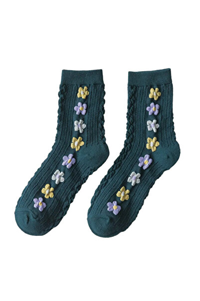 EFAYN.RO Women's socks, fashionable and versatile model with flowers, I love ...