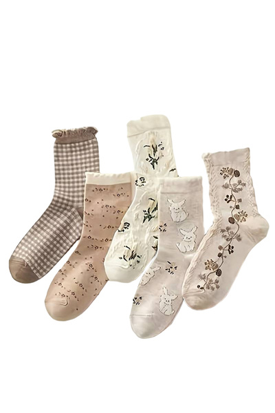 EFAYN.RO Women's socks, set of 5 pairs, elegant floral pattern, size 36 – 42,...