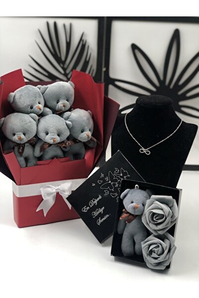 Masalsı Concept 14 Şubata Özel Hediye Seti | Ayıcık Buketi, Sonsuzluk Kolye V...