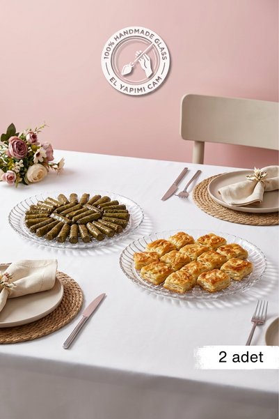 Glamis Selen Concept Güneş Model Large Size Handmade Glass Dessert and Presentation Plate Set of 6
