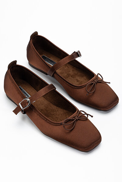 RİSSOLİ Pantofi casual de damă, maro, din satin, cu curea și cataramă, cu fundă