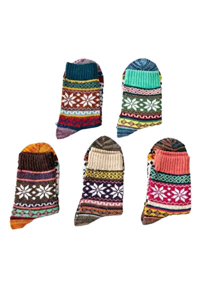 EFAYN.RO Sosete dama, set 5 perechi, model nordic, tematica I love snow, mari...