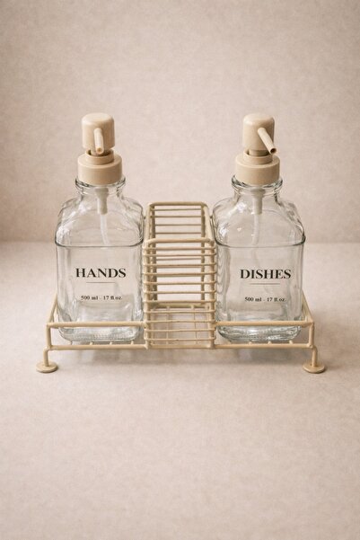 SUELF CO 2-Piece Glass Soap Dispenser with Stand (4 Labels)