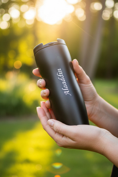 MEG TASARIM DÜNYASI İsim Yazılan 400 ml Siyah Renk Çelik Termos Bardak Hediyelik