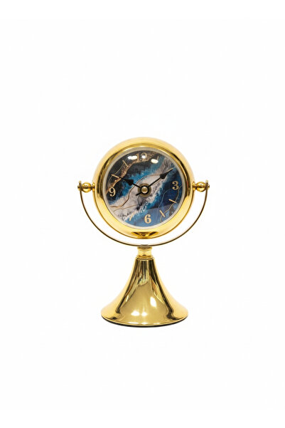 Markasız ucuz Lüks Altın Sarısı Kaideli Epoksi Desenli Dekoratif Masa Saati