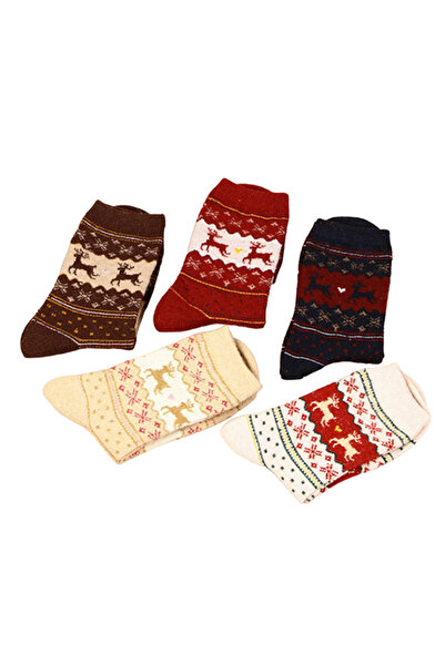 EFAYN.RO Sosete dama, set 5 perechi, model calduros, imprimeu cu reni, marime...