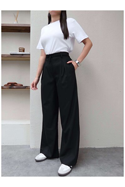 ESRAHELVACI Pantaloni Palazzo plisați cu șnur în talie