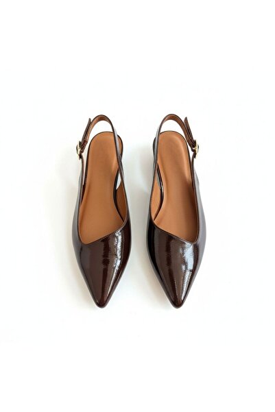 NE&VE SHOES Brown Patent Leather Pointed Toe Buckle Women's Ballerinas