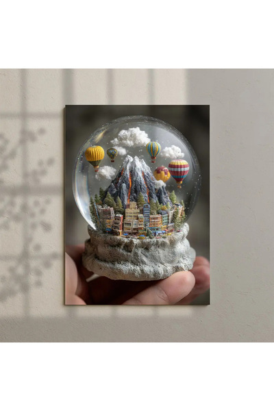 PosterPazar Balonlu Şehir ve Volkan Kar Küresi - Çerçevesiz