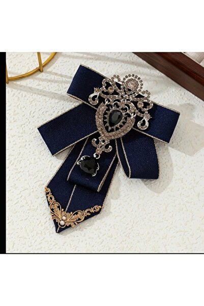 Accessories Hei Lacivert Vintage Fiyonk Şeklinde Şık Kadın Zarif Aksesuar Broş