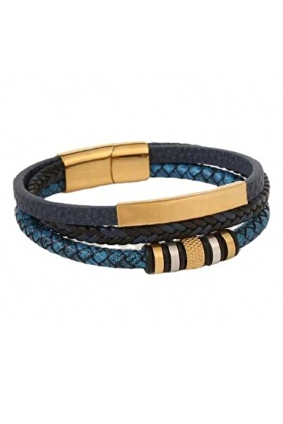 OutfitModa Braided blue leather bracelet