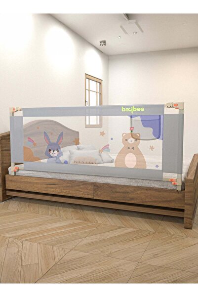 BAYBEE - Baby Bed Rail Guard - Beige/White - 200x80 cm