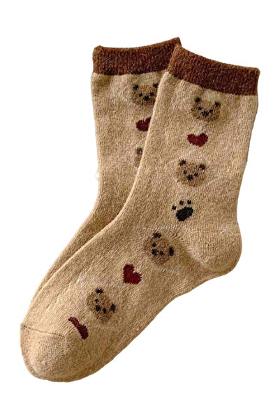 EFAYN.RO Women's socks, warm pattern with teddy bears, cozy bear theme, size ...