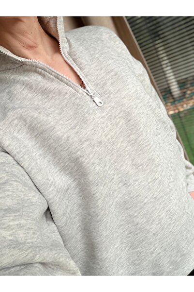 LUNSHI Fermuarlı Gri Renk Sweatshirt