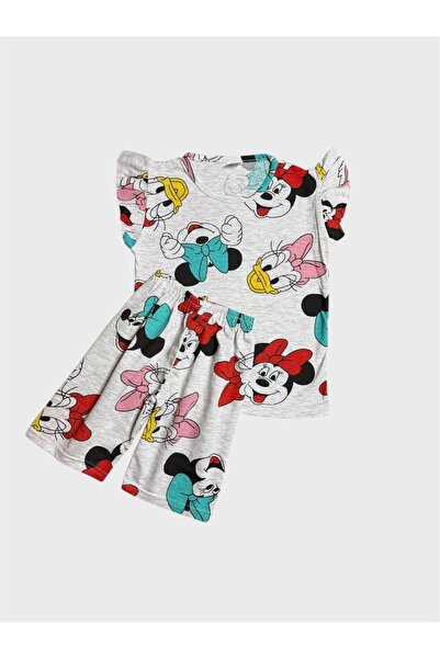 ALİŞ KİDS Girl's Cotton Gray Cute Duck Patterned Short Sleeve Shorts Pajama Set
