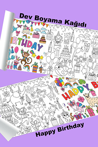metafortoys Happy Birthday Dev Boyama Kağıdı 2.5 metre x 62 cm Kağıt Aktivite...