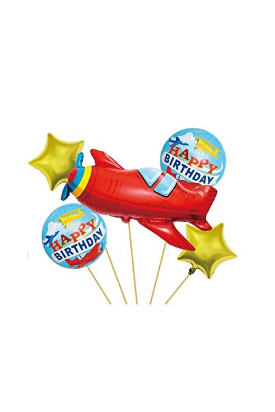MP Mirific Party set of 5 metallic balloons, airplane, multicolor