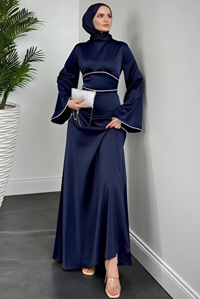 Genel Markalar Vlasi Kolu Ve Beli Taşlı Saten Abiye