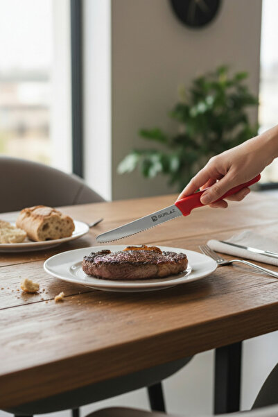 SürLaz Biftek Kesim Bıçağı Steak Bıçağı Tırtıklı Ağız Bıçak Kırmızı Domates B...